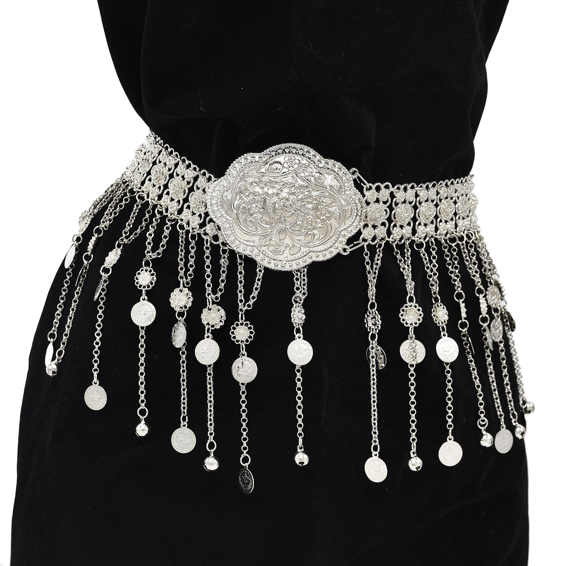 Body Jewelry Indian - Sabuk Kaftan Maroko Berlapis Perak dengan