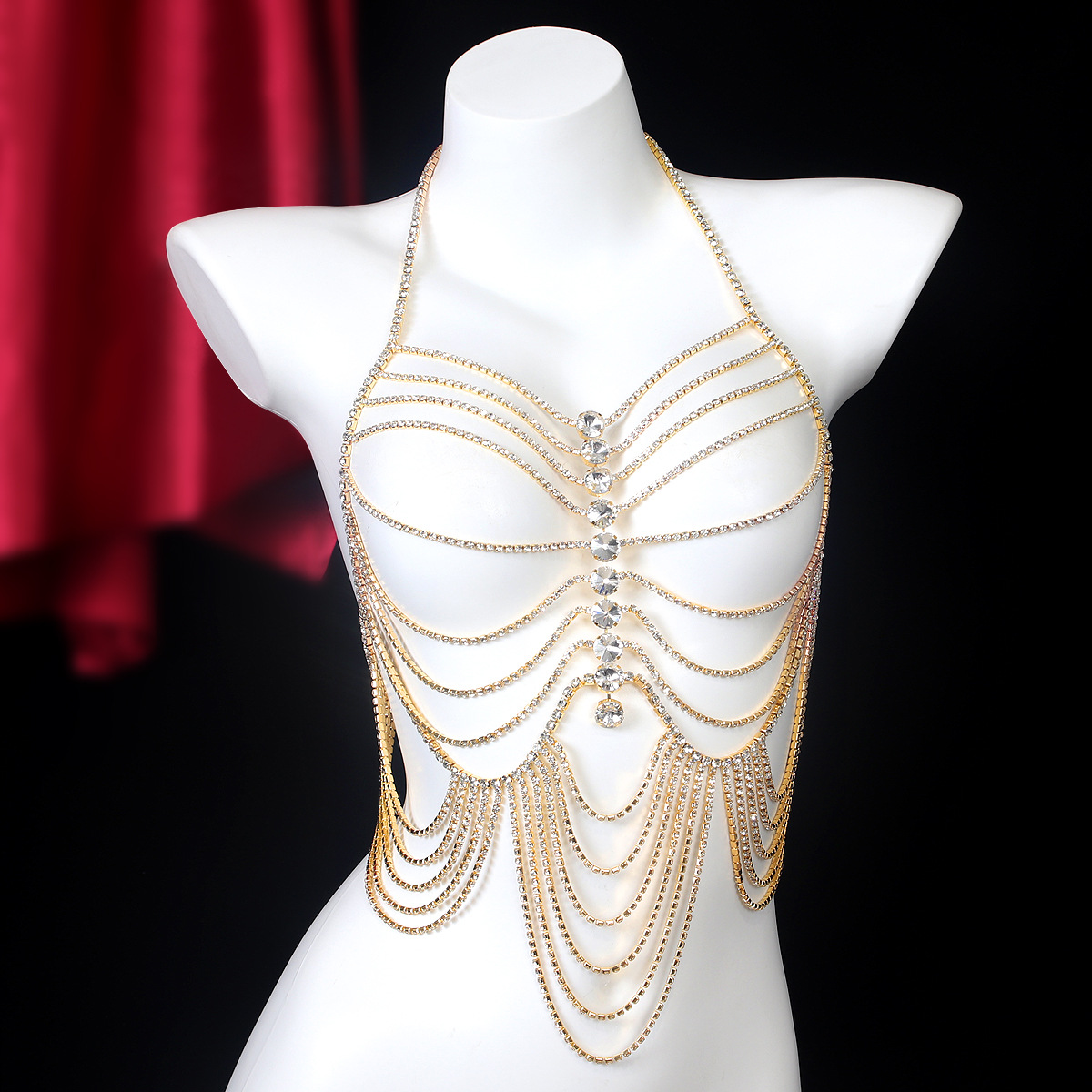 Body Jewelry Harness - Rantai dada berlian imitasi wanita, perhiasan