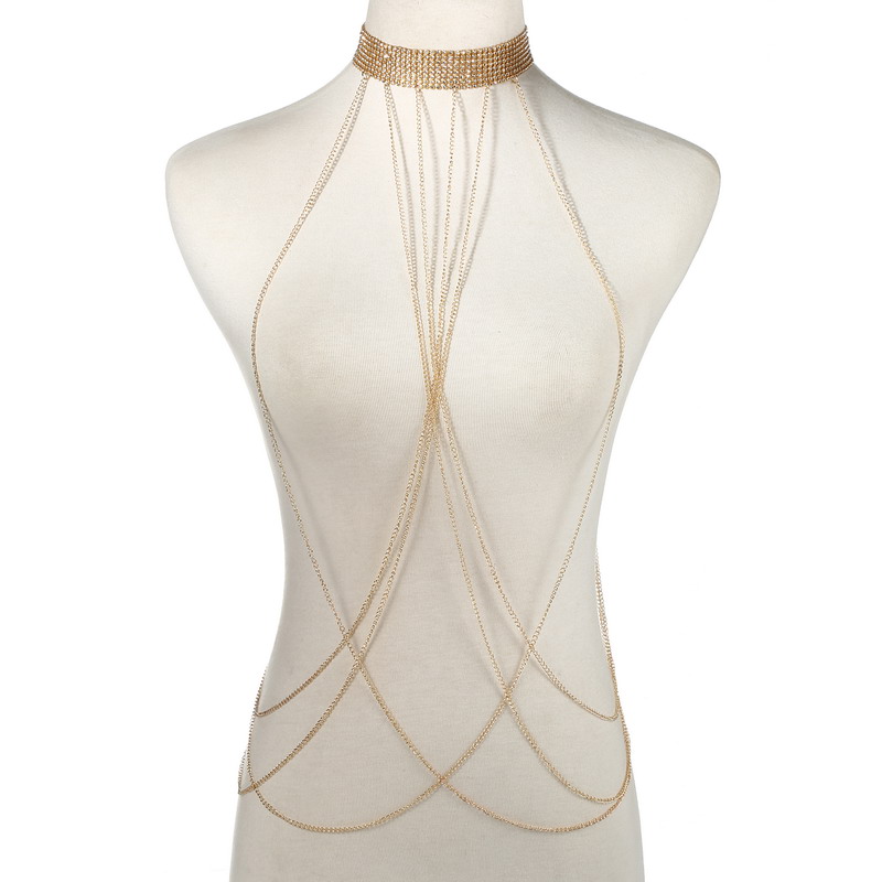 Body Jewelry Harness - Warna Emas Tubuh Rantai Wanita Berlian