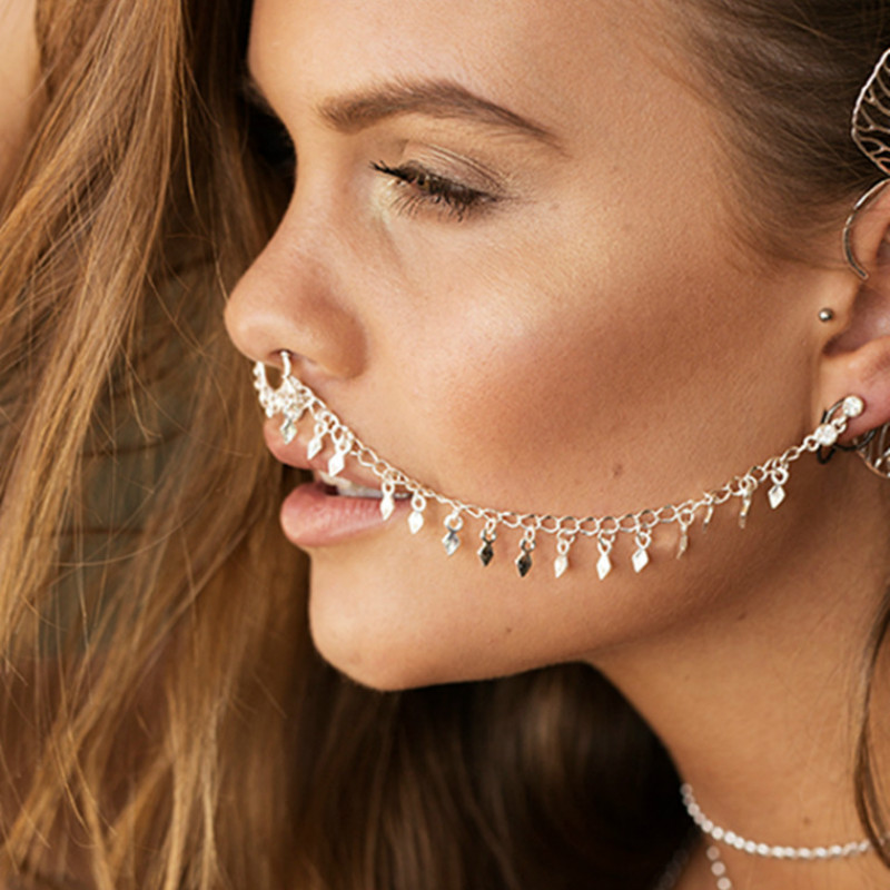Body Jewelry Indian - Cincin Hidung Rantai Gantung Disc Hoop-Telinga