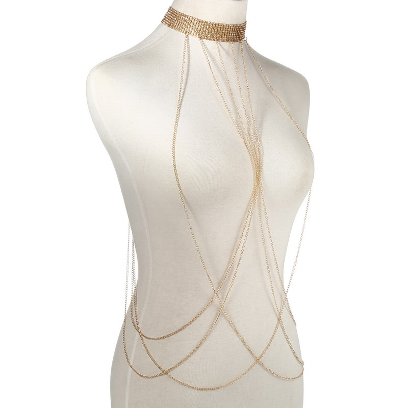Warna Emas Tubuh Rantai Wanita - Body Jewelry Harness ulasan dan harga
