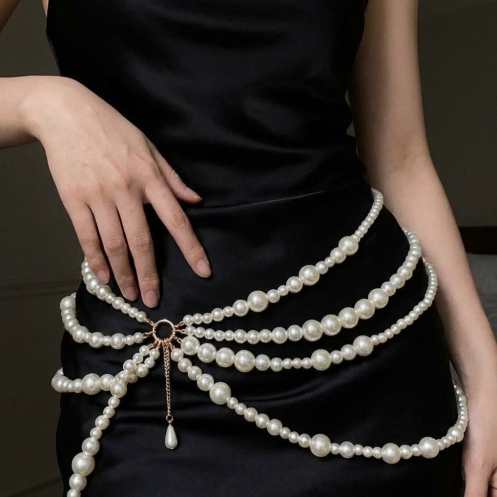 Rantai Pinggang Mutiara Emas U - Body Jewelry Y2K ulasan dan harga